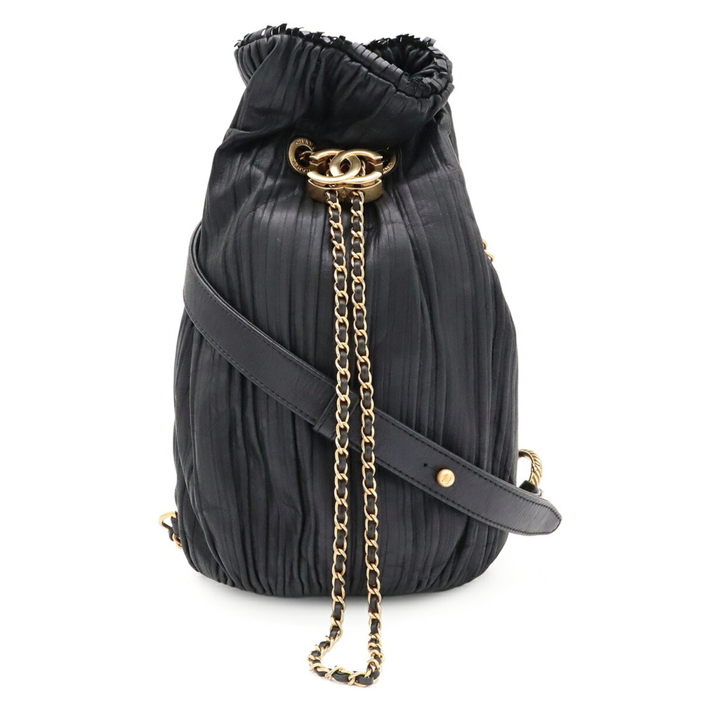 CHANEL Coco Pleats Mark Chain Shoulder Bag, Sparkle Leather, Black